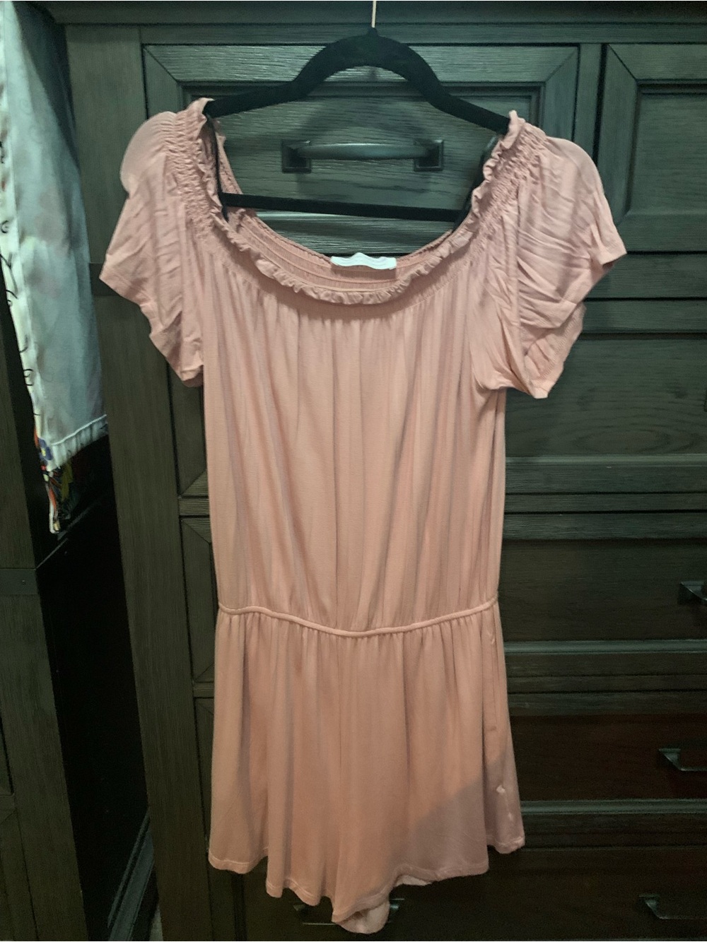 Forever 21 Peach Short Sleeve Romper with Smocked Neckline